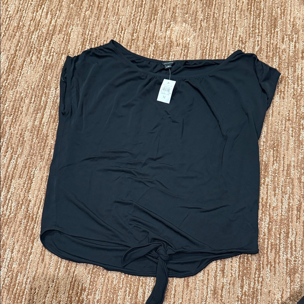 Ann Taylor Black Tie-Front Blouse